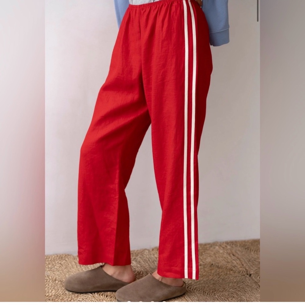 DONNI. Linen striped cropped pant - bell pepper M